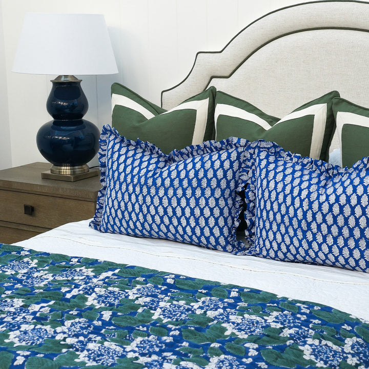 Sapphire Blue Floral Ruffle Cushion