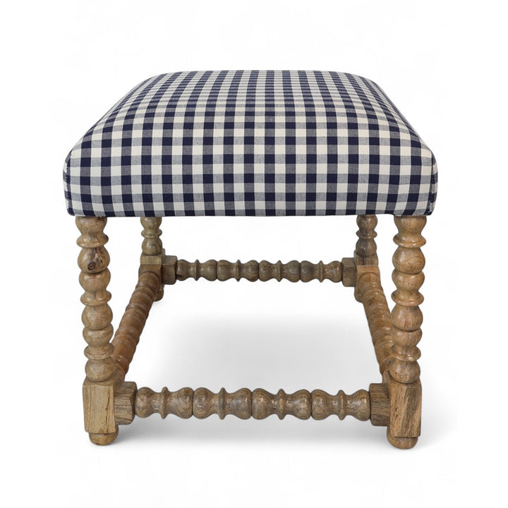 Navy Check Bobbin Ottoman