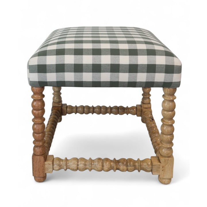 Olive Check Bobbin Ottoman