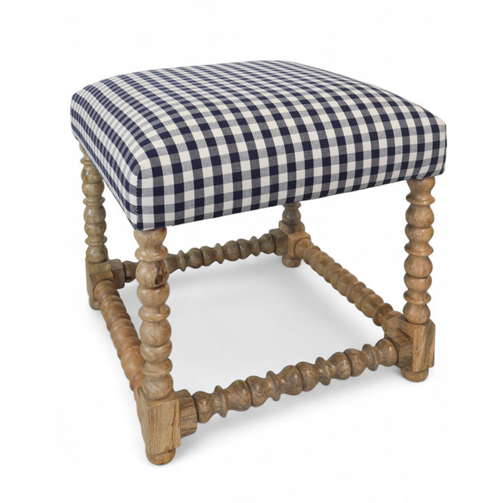 Navy Check Bobbin Ottoman