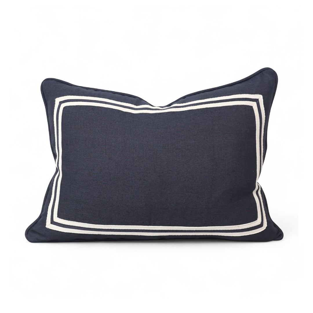 Imperfect - Navy Linen Rect Border Cushion