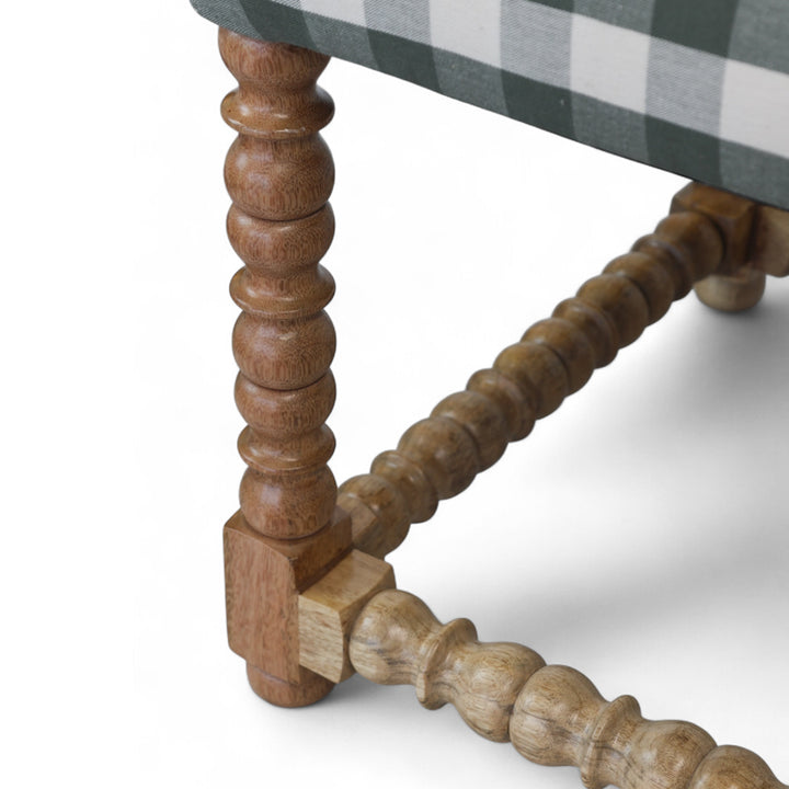 Olive Check Bobbin Ottoman
