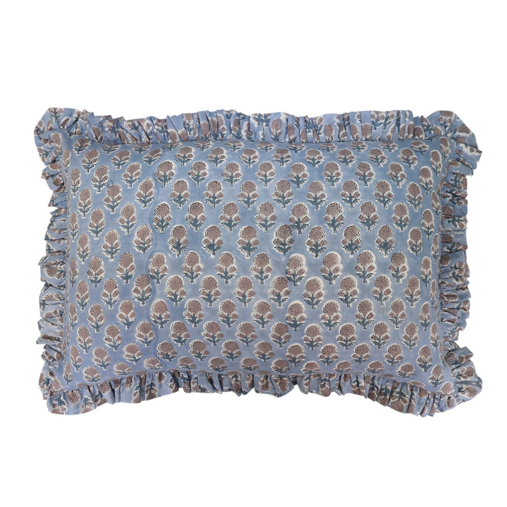 Periwinkle & Pink Flower Ruffle Cushion