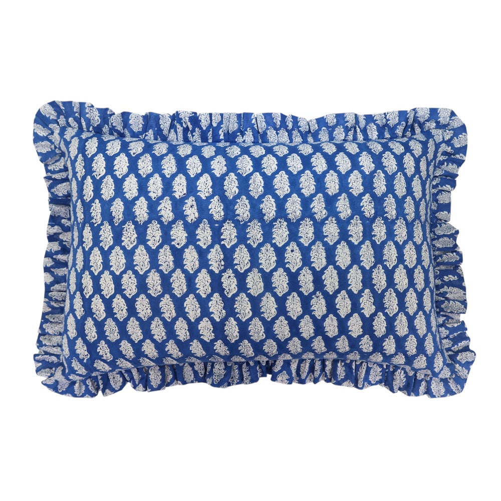 Sapphire Blue Floral Ruffle Cushion
