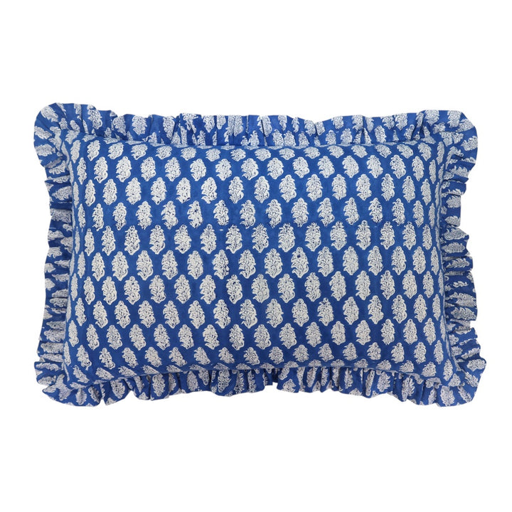 Sapphire Blue Floral Ruffle Cushion