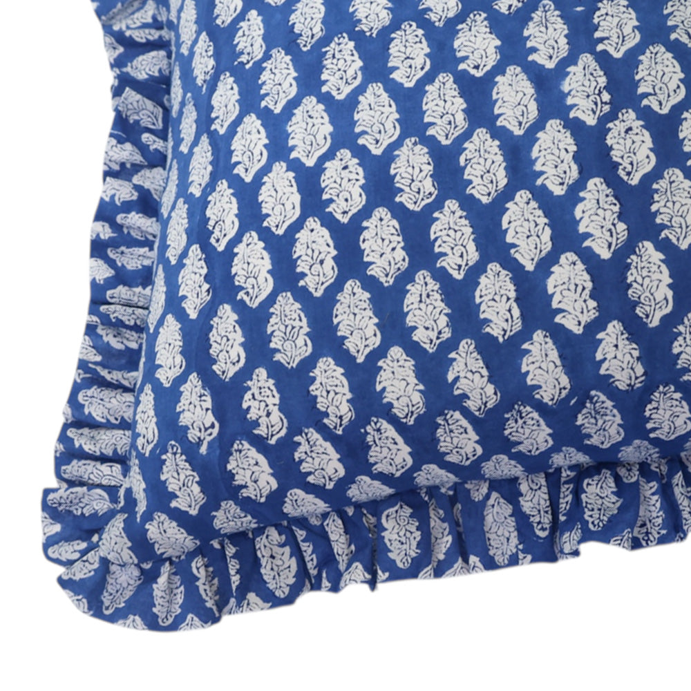 Sapphire Blue Floral Ruffle Cushion