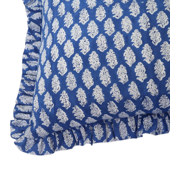 Sapphire Blue Floral Ruffle Cushion