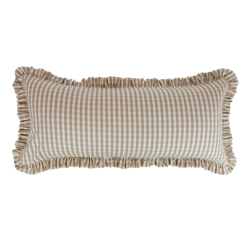 Mocha Check Ruffled Lumbar Cushion