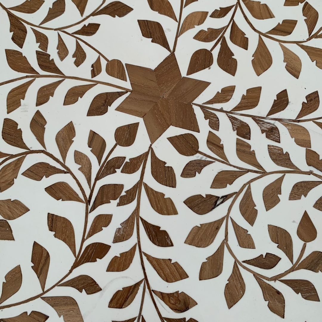 White & Teak Inlay Side Table
