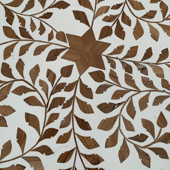 White & Teak Inlay Side Table
