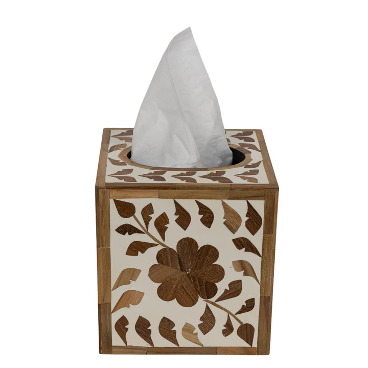 Teak Inlay Square Tissue Box