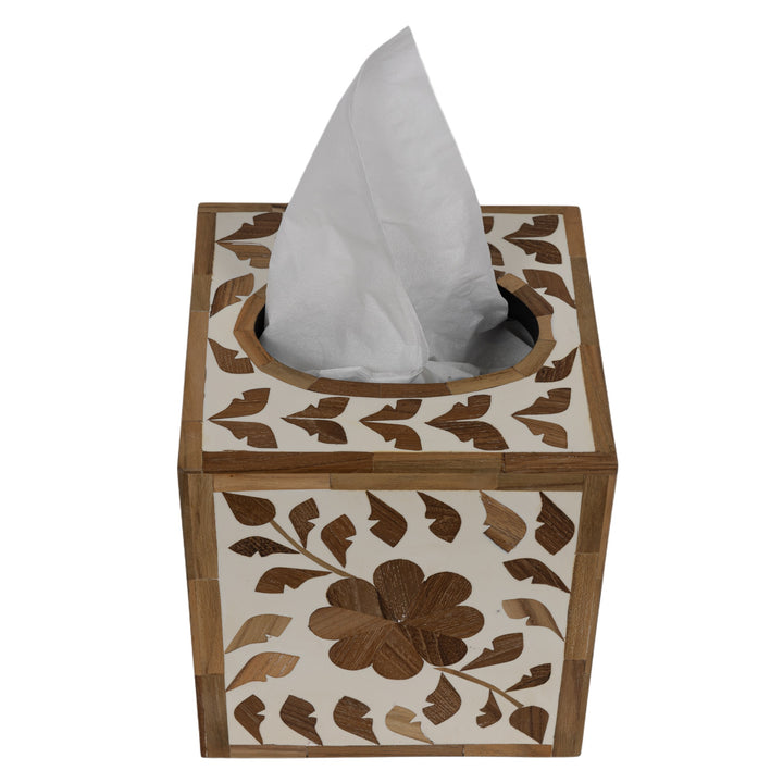 Teak Inlay Square Tissue Box