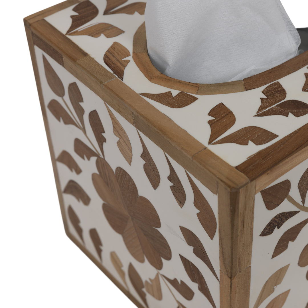 Teak Inlay Square Tissue Box