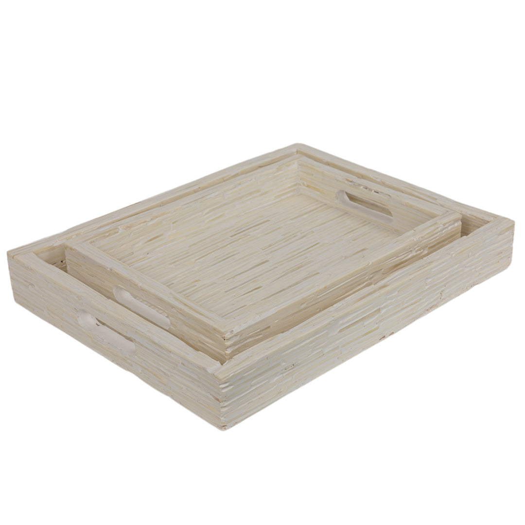 White and Ivory Carved Bone Tray Large