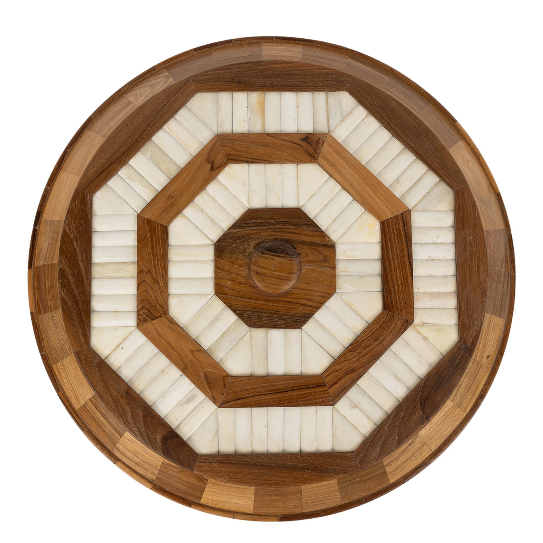 Teak Wood And Bone Round Box Large