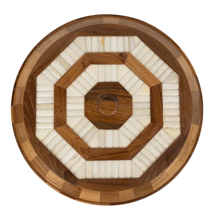 Teak Wood And Bone Round Box Large