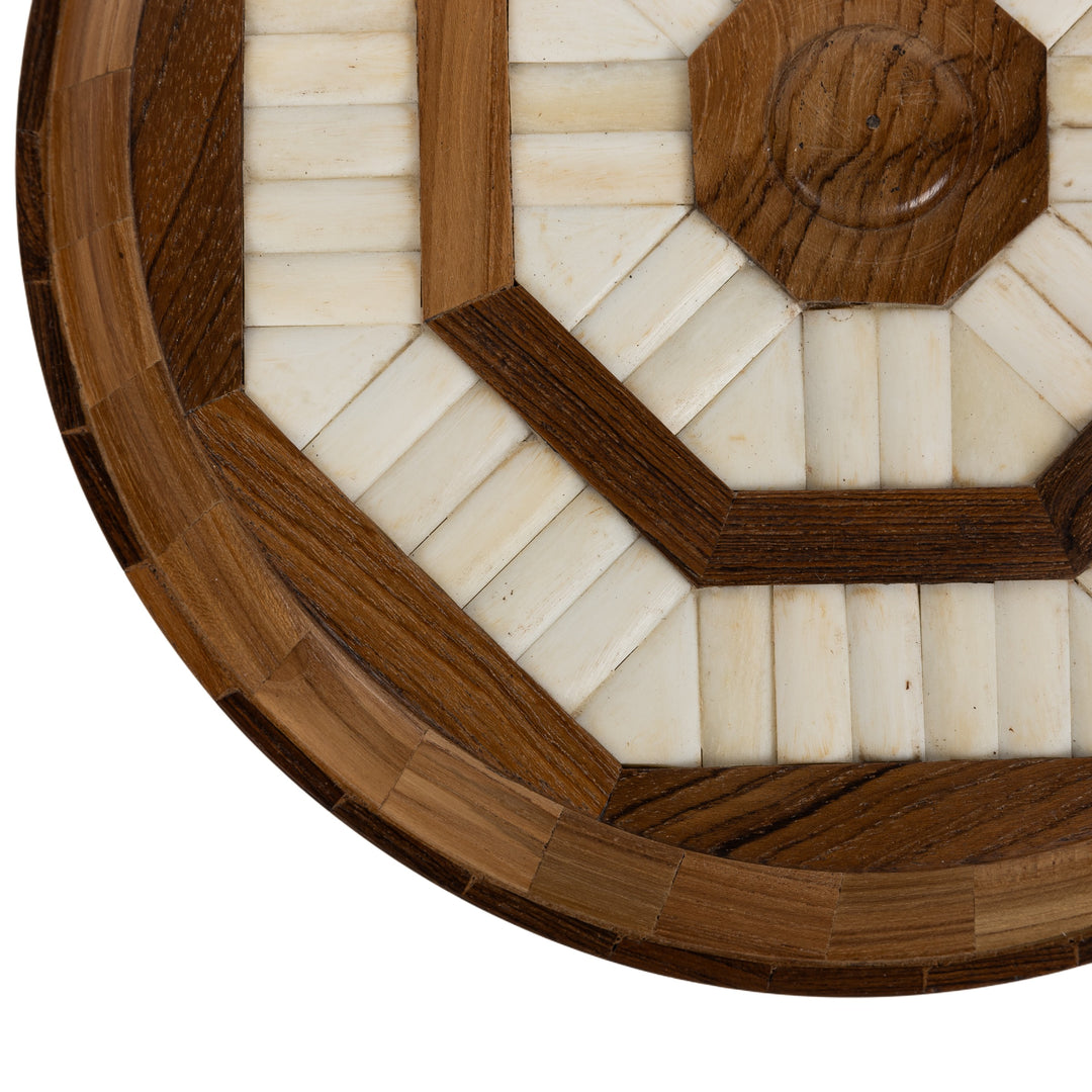 Teak Wood And Bone Round Box Large