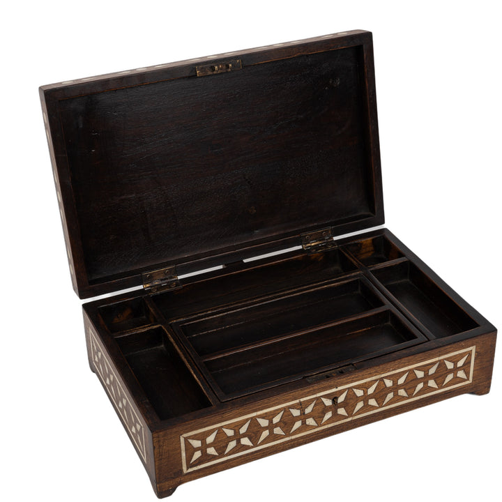 Teak Wood And Bone Diamond Box