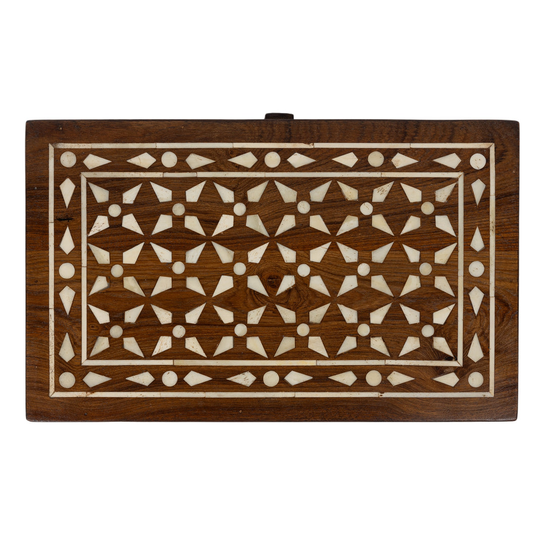 Teak Wood And Bone Diamond Box