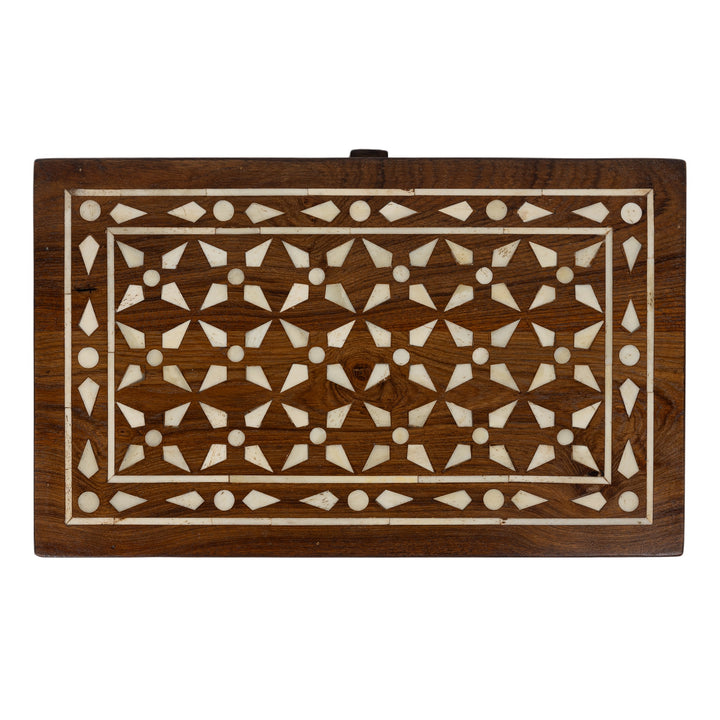 Teak Wood And Bone Diamond Box