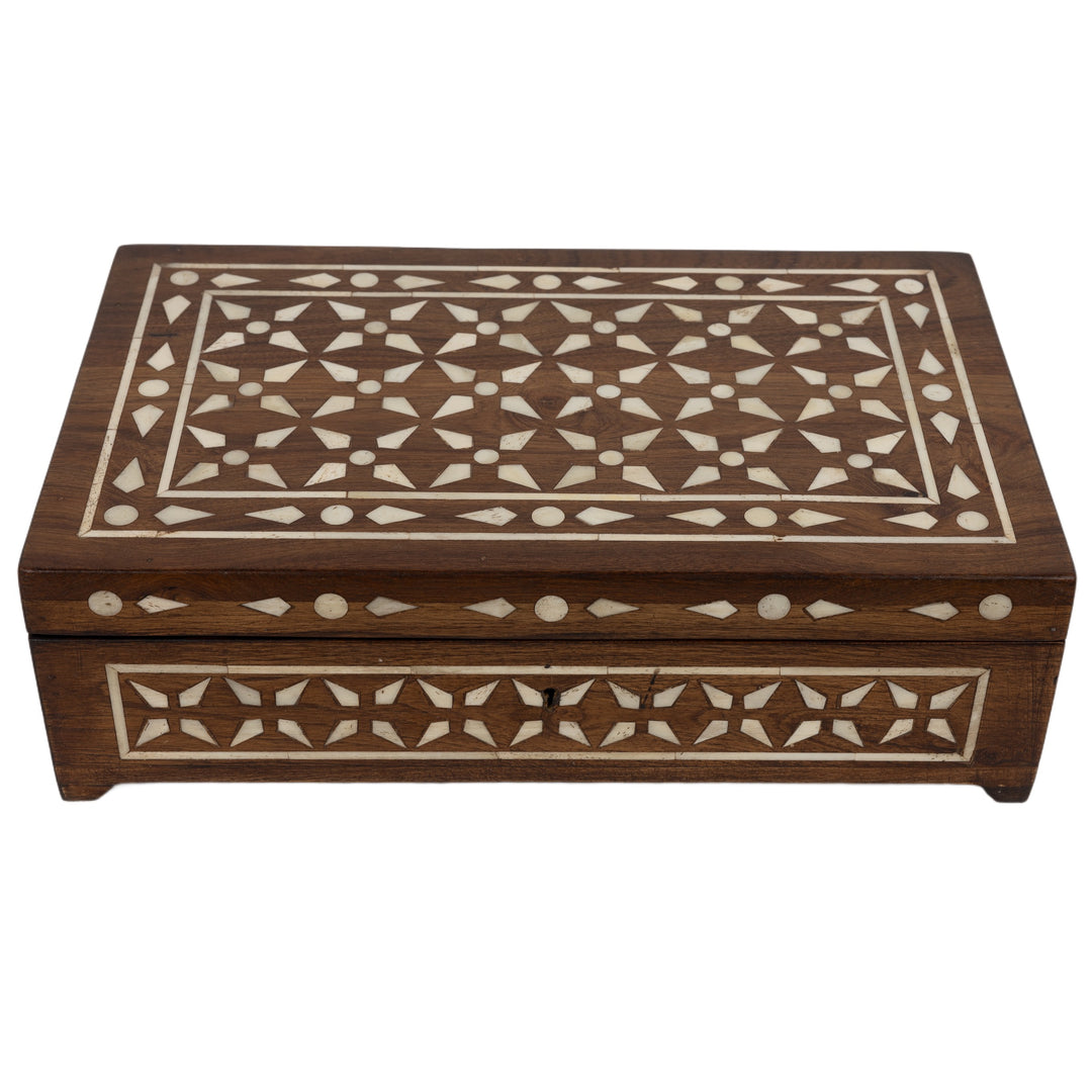 Teak Wood And Bone Diamond Box