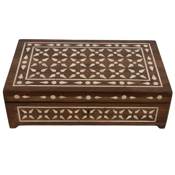 Teak Wood And Bone Diamond Box