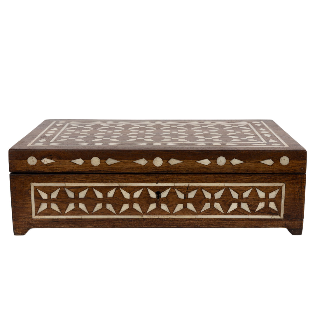 Teak Wood And Bone Diamond Box