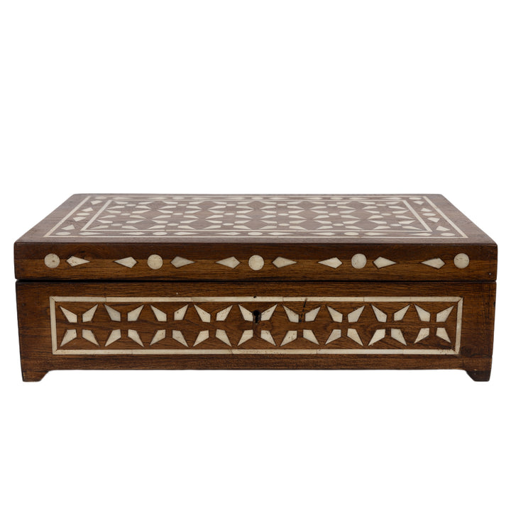 Teak Wood And Bone Diamond Box