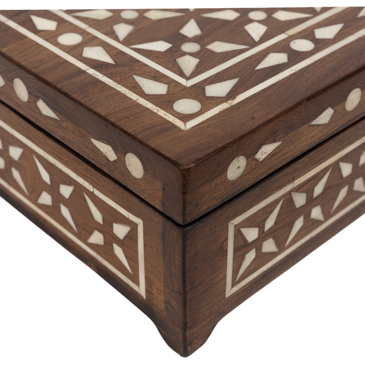 Teak Wood And Bone Diamond Box