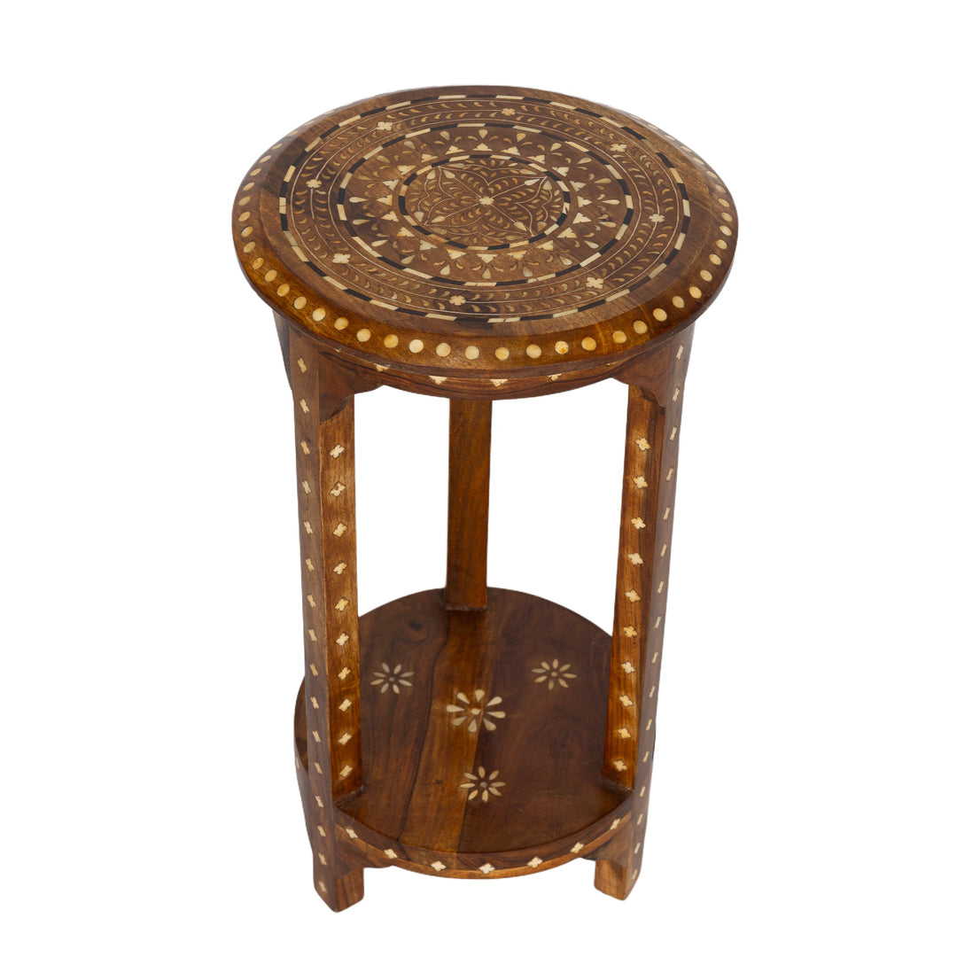 Teak and Bone Inlay Round Table