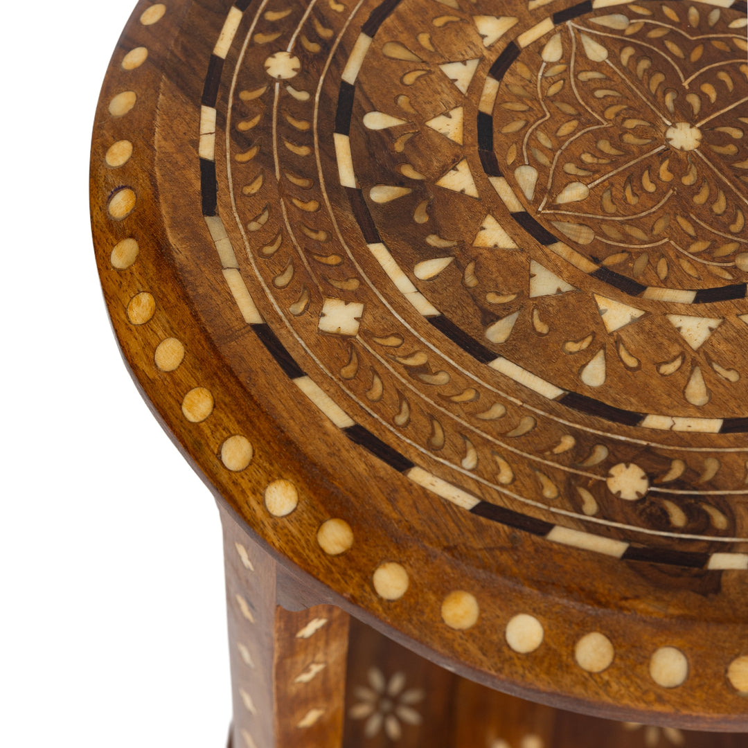 Teak and Bone Inlay Round Table