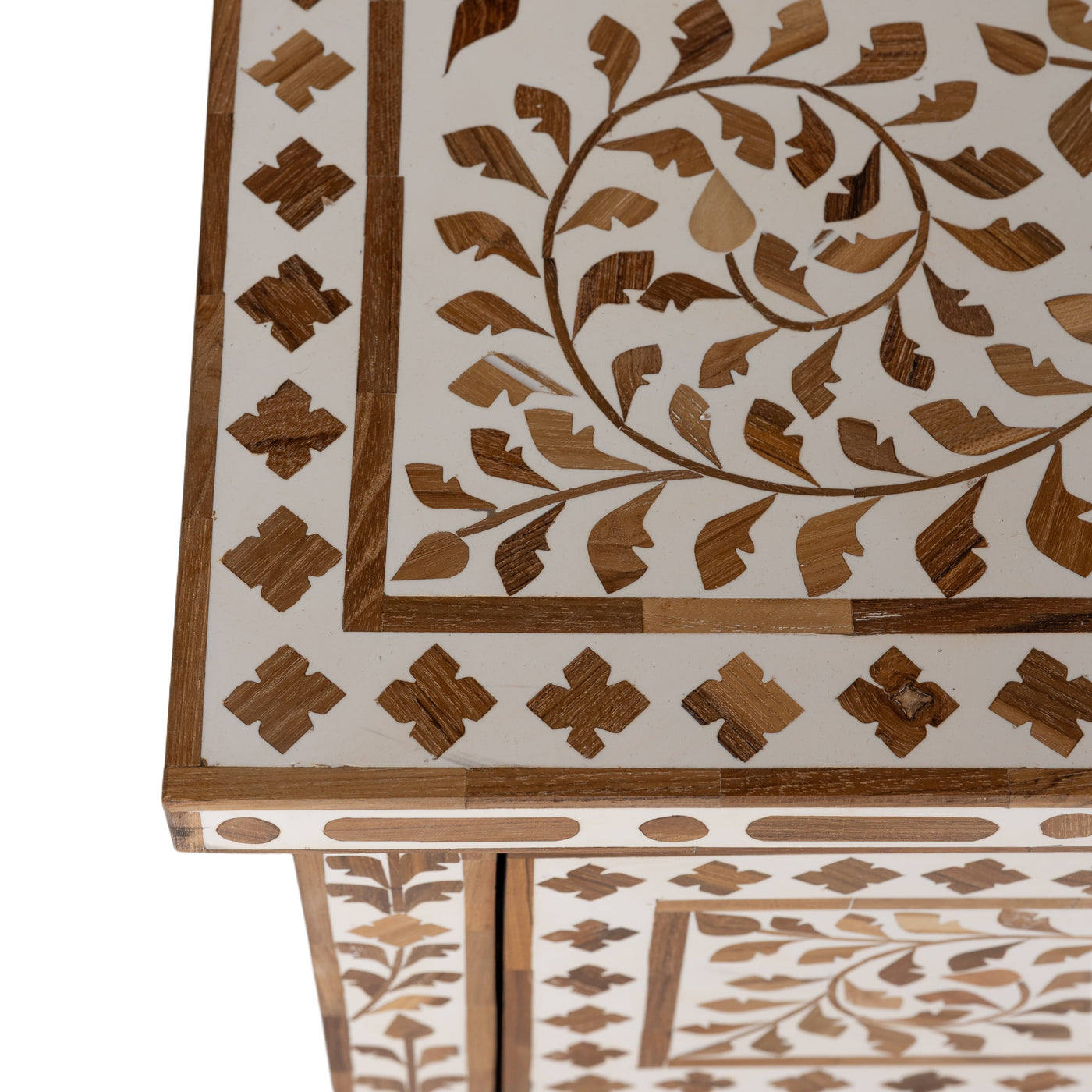 Teak  & White Inlay Bedside Table