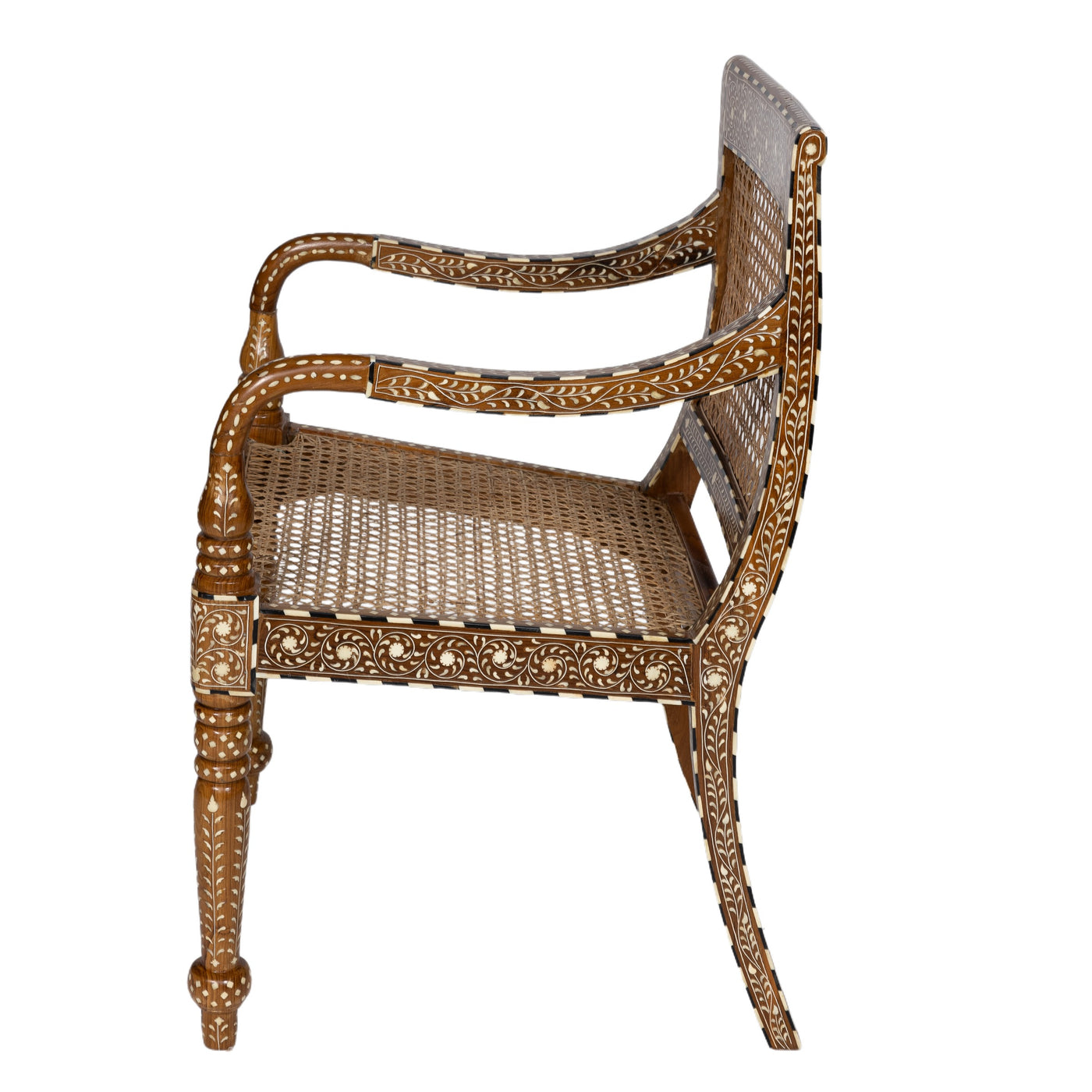 Teak Chair with Rattan & Bone Inlay