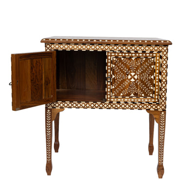 Image of Lily Wood & Bone Bedside Table with one door open showing the storage space