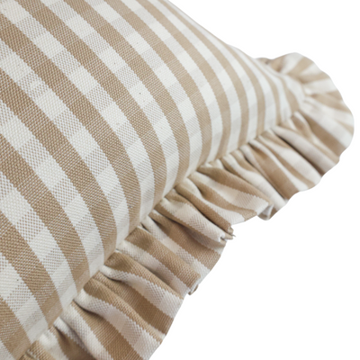 Mocha Check Ruffled Lumbar Cushion