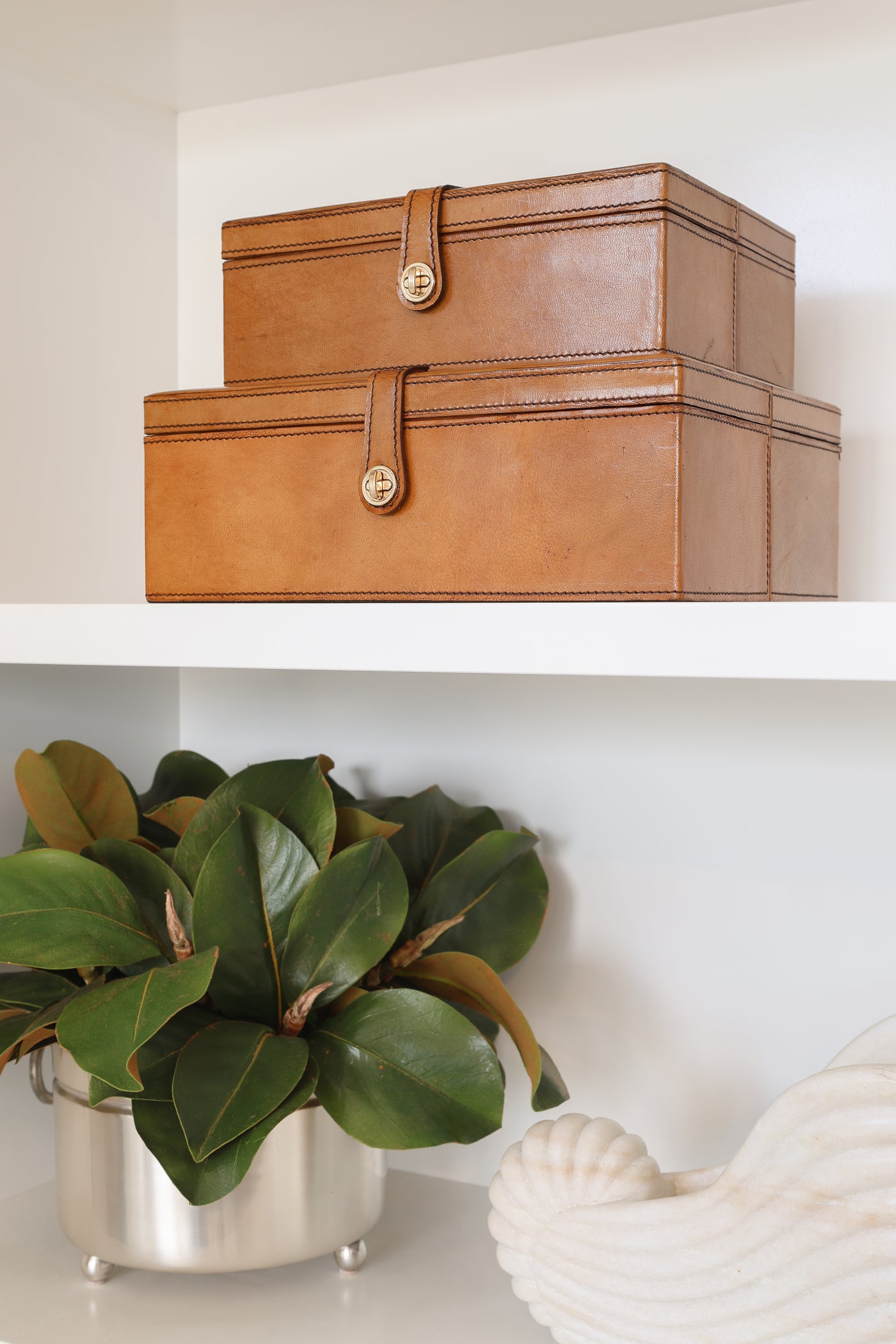 Tan Leather Box with Strap Clasp MED