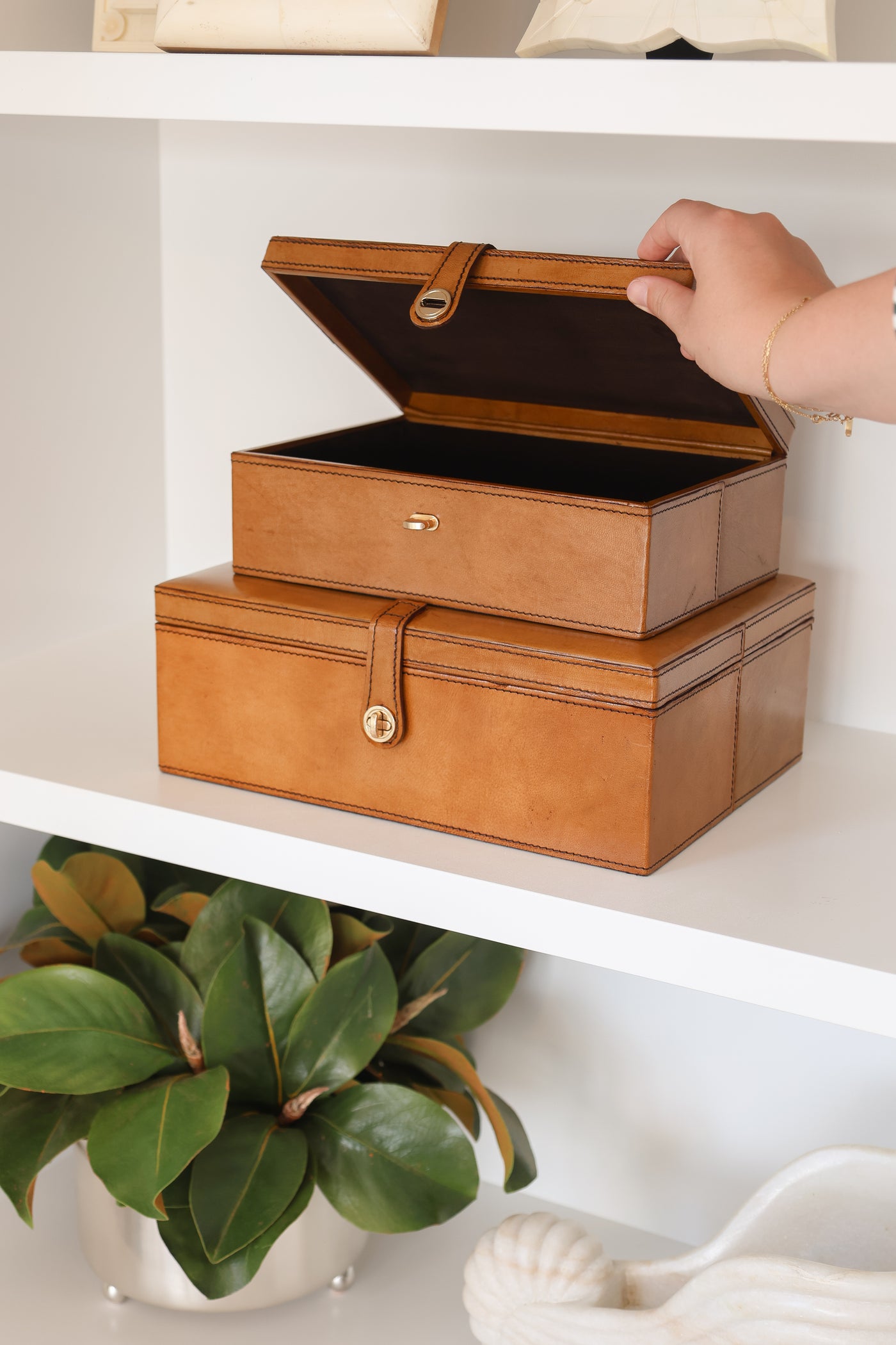 Tan Leather Box with Strap Clasp MED