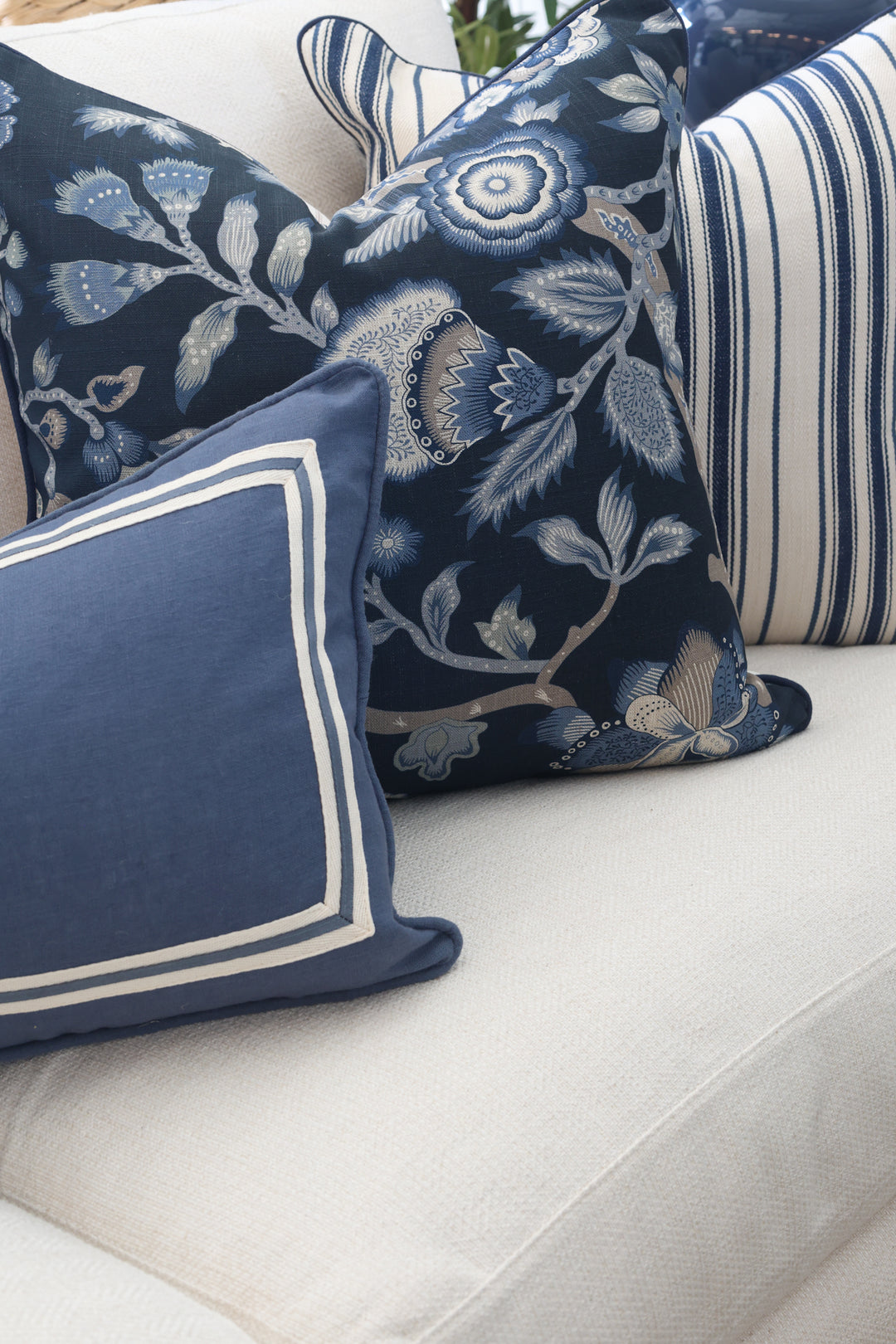 Indigo Paradise Bird & Floral Cushion