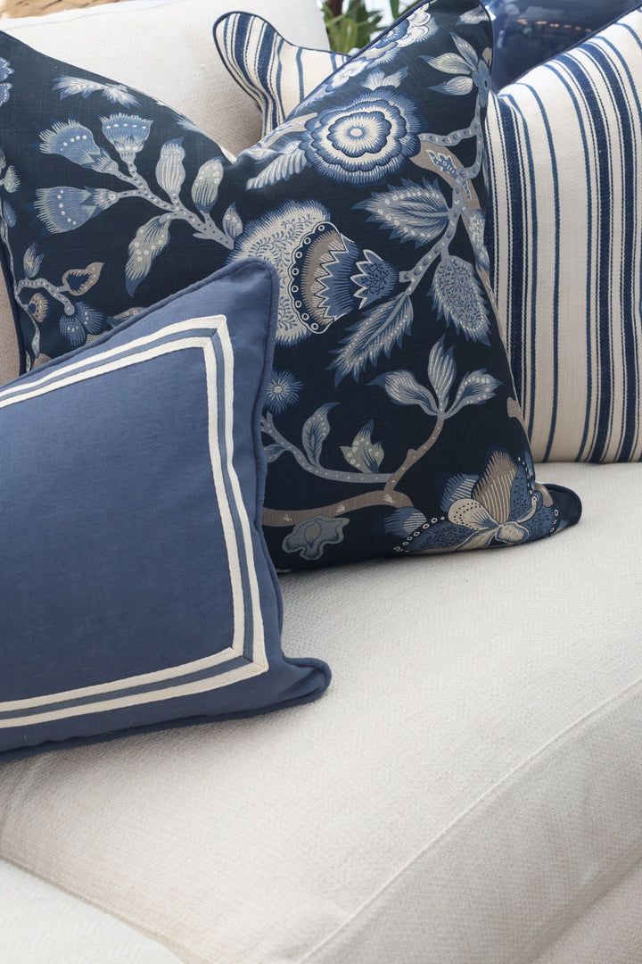 Indigo Paradise Bird & Floral Cushion