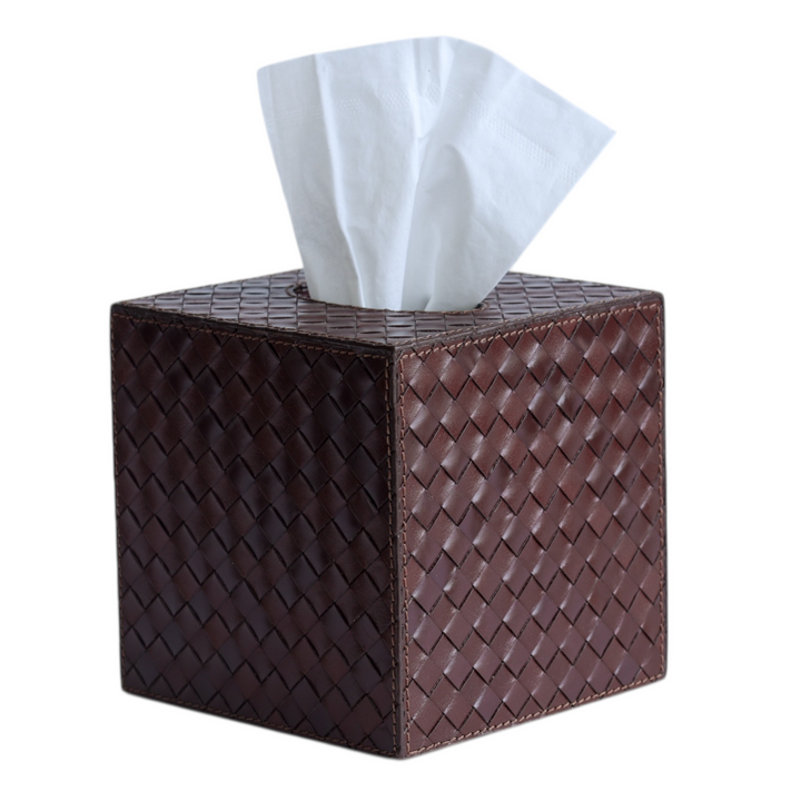 Woven Leather Tissue Box