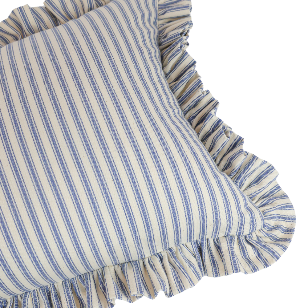 Seamist Ticking Stripe Ruffled Lumbar Cushion