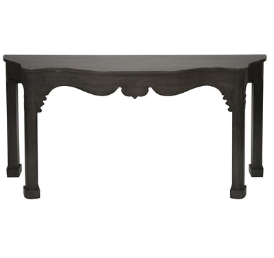 Front image of 4 leg charcoal console table