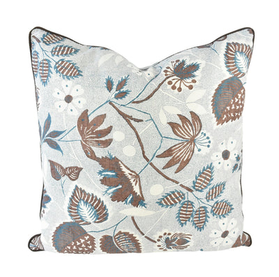 Addison Chocolate Floral cushion with all over pattern and piped edge detailing