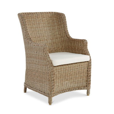 Image of outdoor Airlee Dining Chair featuring weave and white seat cushion