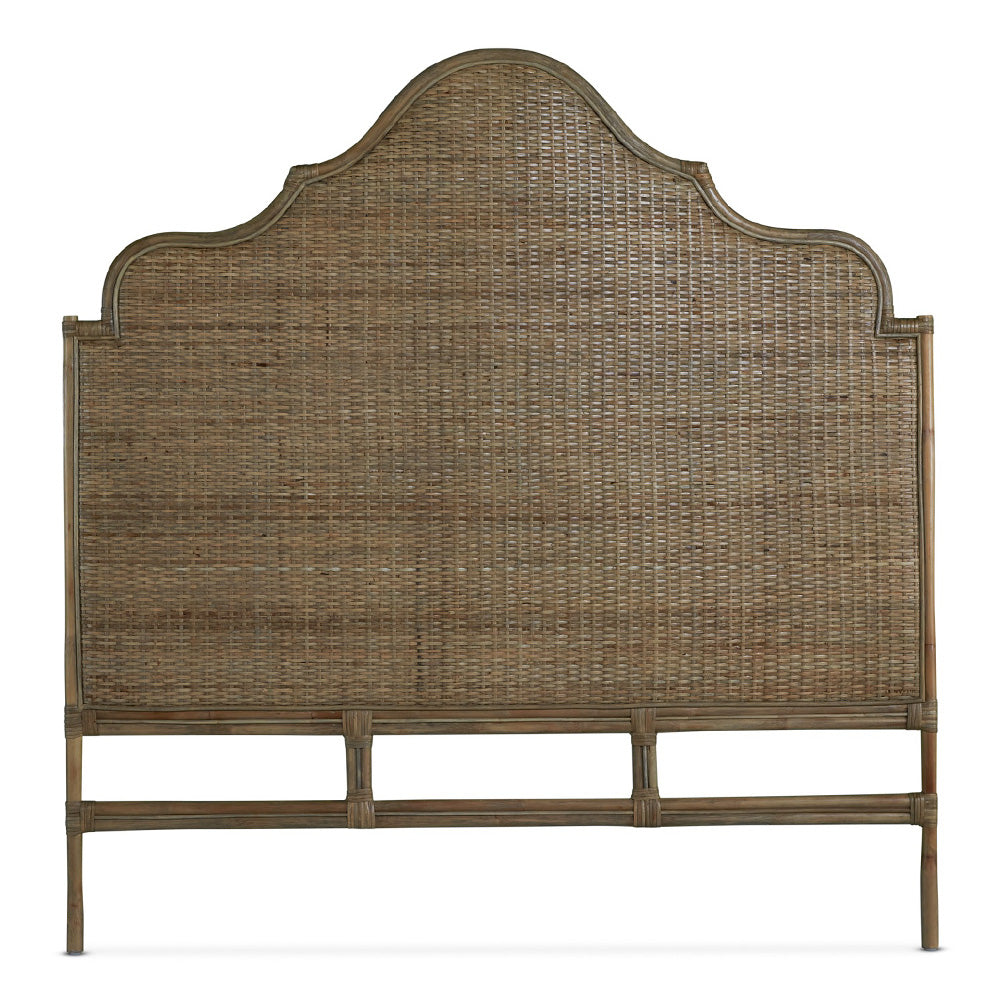 Front image of amara scalloped bedhead made from woven rattan