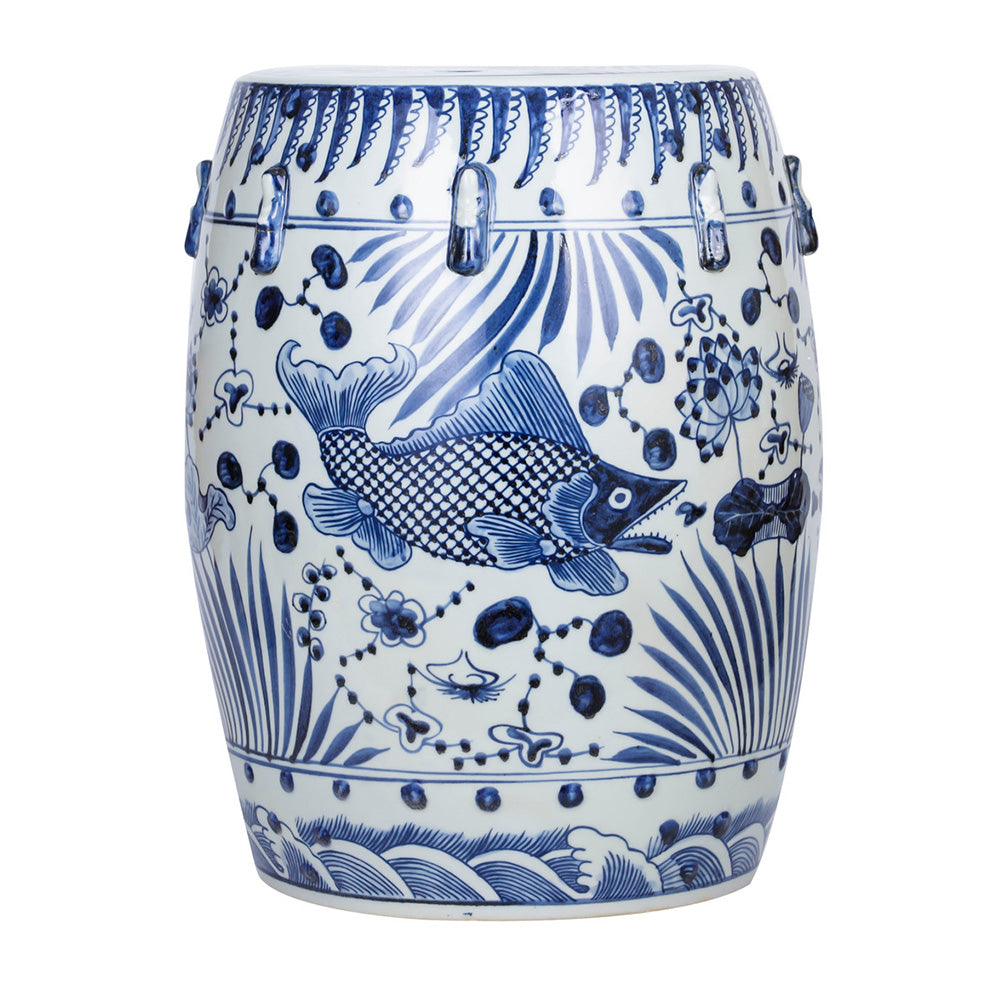 B&W Fish Porcelain Garden Stool