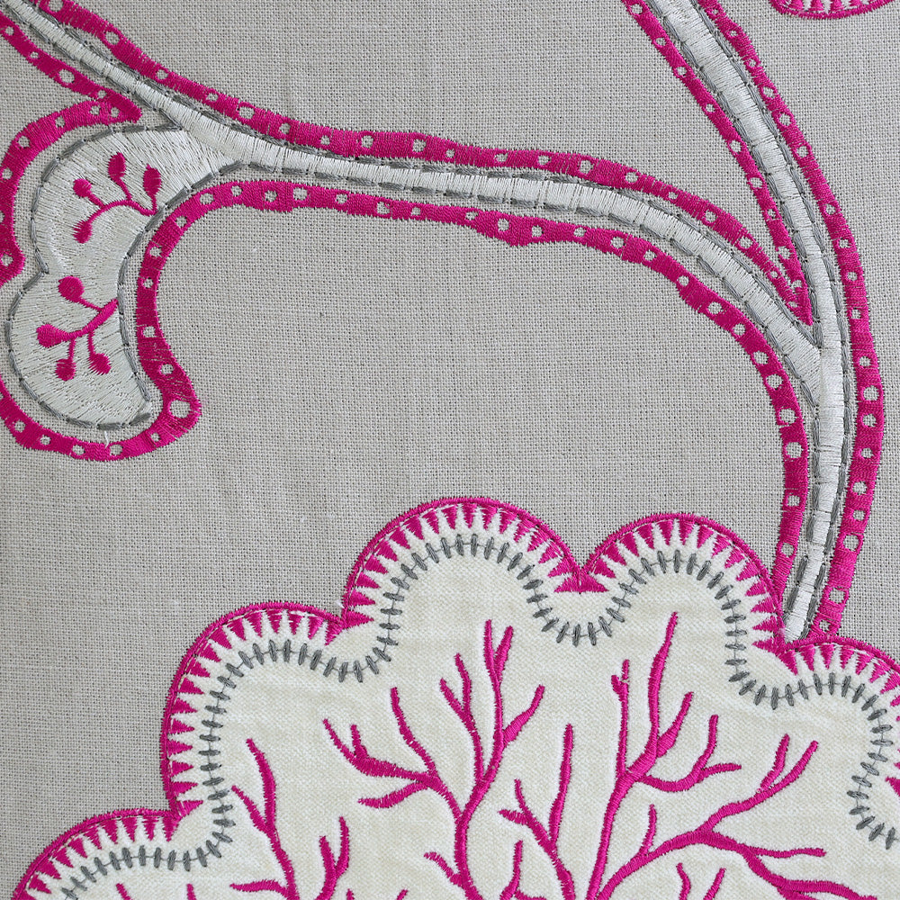 Beige & Pink Embroidered Floral Cushion
