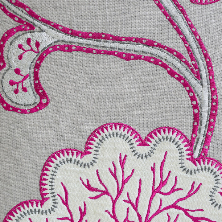 Beige & Pink Embroidered Floral Cushion