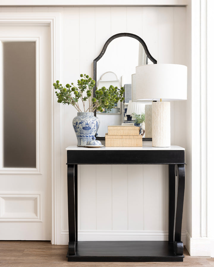 Black Console with Marble Top