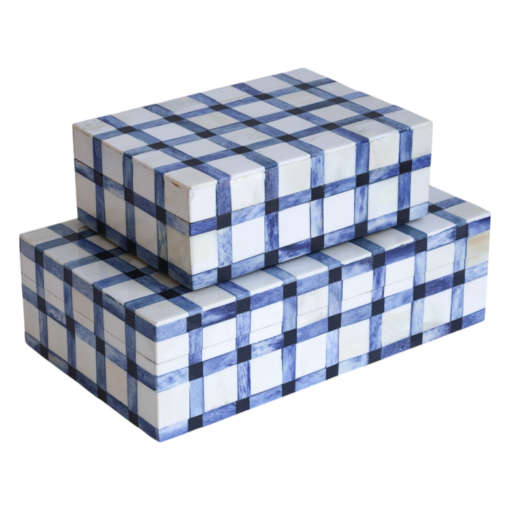 Blue Gingham Bone Box